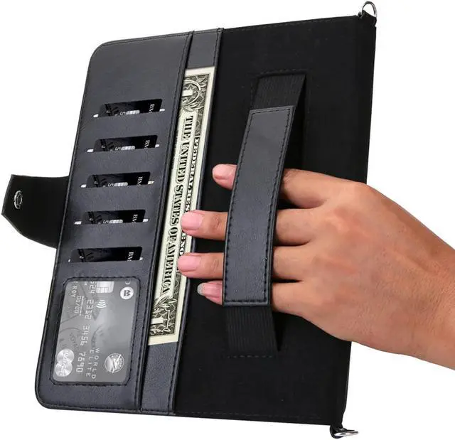 Alt view image 4 of 5 - iPad Pro 12.9 inch 2022/2021/2020/2018 PU Leather Case with Apple Pencil Holder Auto Wake/Sleep Shoulder Strap for iPad Pro 12.9 5th/4th/3rd Generation (Black)