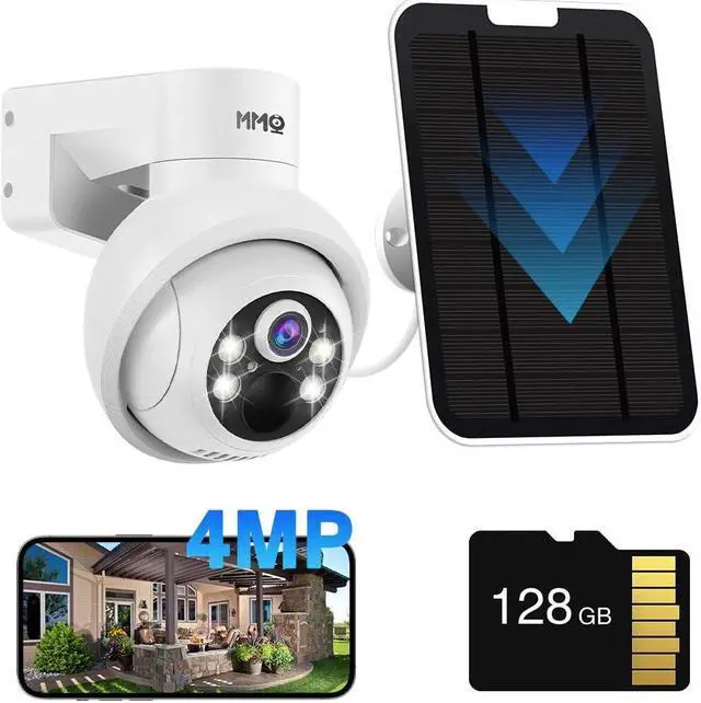 Main image of Solar Security Cameras Outdoor, 4MP PTZ Solar Panel for Security Cameras, Battery Powered Wireless Cameras for Home with 128GB Card, PIR Motion Detection, Color Night Vision, Compatible with Alexa