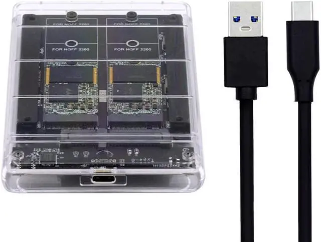 Main image of NFHK Dual NGFF B+M-Key M.2 SSD Card JOBD Raid0 Span Bridge to USB3.0 Type-C USB-C 2.5inch SATA Combo Enclosure