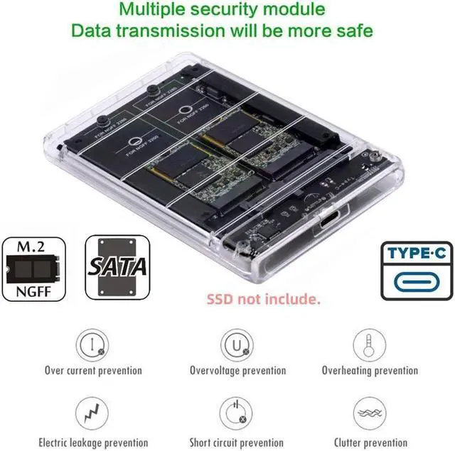 Alt view image 2 of 5 - NFHK Dual NGFF B+M-Key M.2 SSD Card JOBD Raid0 Span Bridge to USB3.0 Type-C USB-C 2.5inch SATA Combo Enclosure