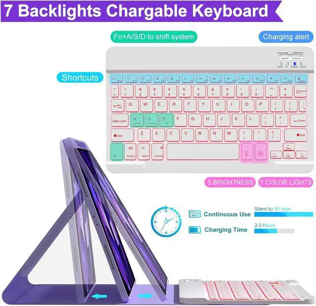 Alt view image 4 of 5 - BLUTLOTUS iPad Keyboard Case for Pro 11-inch, Air 5th/4th Gen 10.9 inch, Backlit Detachable Keyboard, Smart Folio, Purple