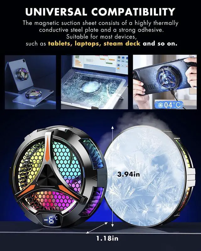 Alt view image 2 of 5 - ACEDAYS iPad Cooler,Magnetic Tablet Cooler for ipad/Surface pro/Samsung Tab,Universal Radiator with Temperature Display for Mobile Gaming,Tiktok Live Streaming(Including Tablet stand Holder)