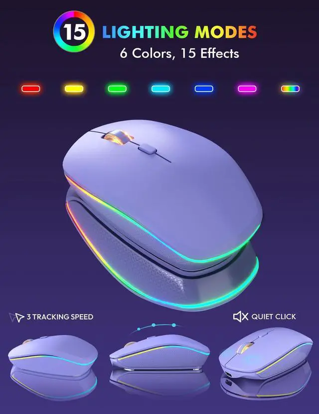 Alt view image 5 of 5 - Wireless Keyboard and Mouse Combo, RGB Backlit, Rechargeable & Light Up Letters, Full-Size, Ergonomic Tilt Angle, Sleep Mode, 2.4GHz Quiet Keyboard Mouse for Mac, Windows, Laptop, PC, Trueque(Purple)