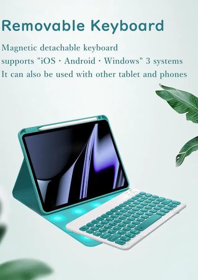 Alt view image 4 of 5 - iPad 9th 8th 7th Generation Keyboard Case iPad Air 3/iPad Pro 10.5 Bluetooth Keyboard Case , Top Pencil Holder - Detachable Bluetooth Keyboard Slim Leather Folio Smart Cover ,Mint Green