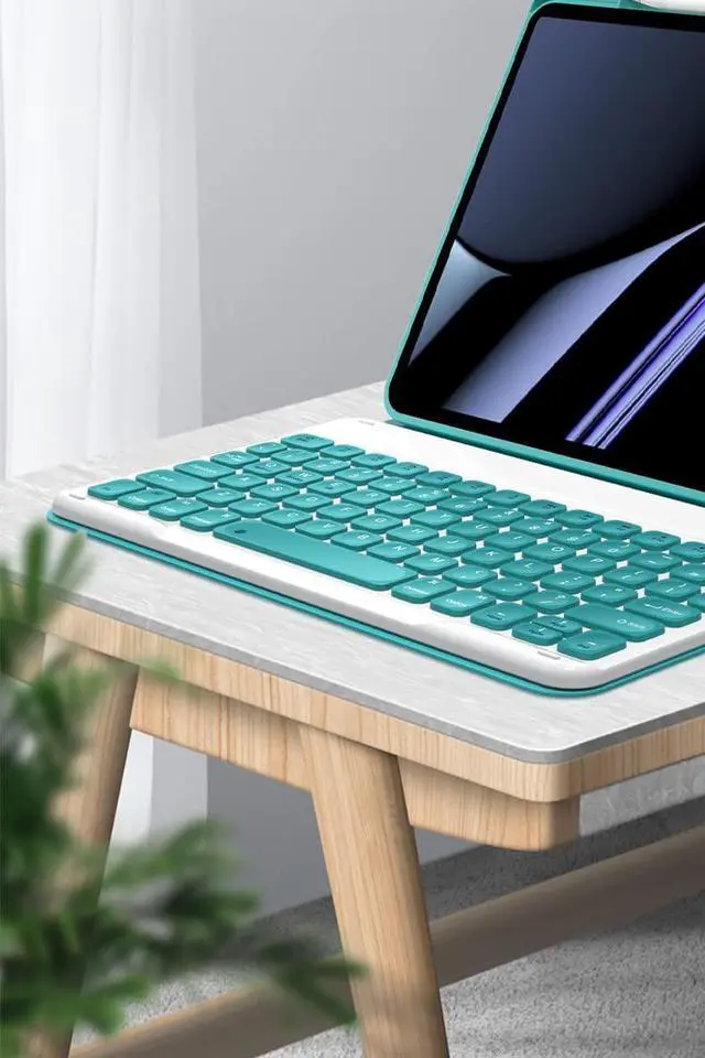 Alt view image 5 of 5 - iPad 9th 8th 7th Generation Keyboard Case iPad Air 3/iPad Pro 10.5 Bluetooth Keyboard Case , Top Pencil Holder - Detachable Bluetooth Keyboard Slim Leather Folio Smart Cover ,Mint Green