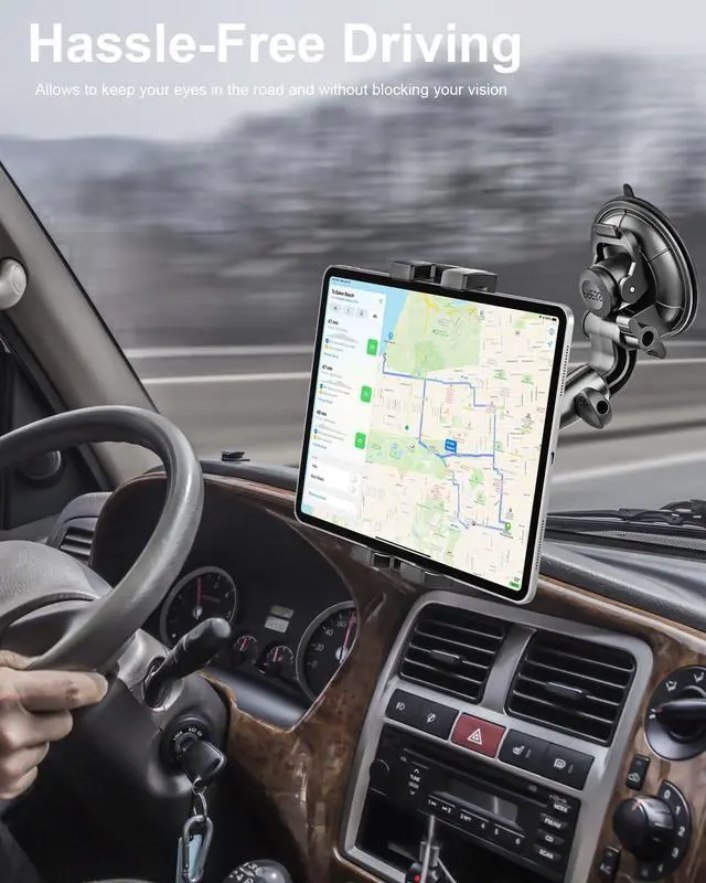 Alt view image 2 of 5 - woleyi Windshield Car Tablet Mount - [95mm Glass Suction Cup] Window Dashboard Tablet Holder for Car with 1/4'' Screw Thread & Sticky Pads, for iPad Pro Air Mini, Galaxy, Camera, Gopro, 4-13" Devices