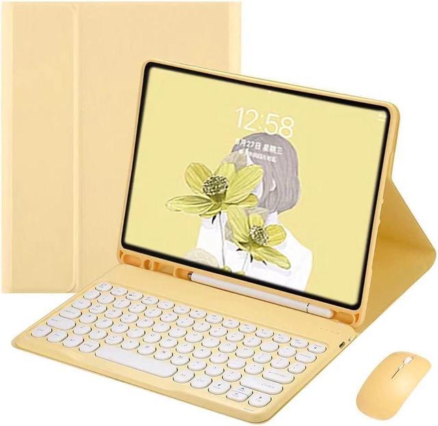 Main image of PboyiqiS Keyboard Case for iPad 11th Gen A16 2025/iPad10th Generation 2022 with Mouse, Cute Round Key Magnetically Detachable Keyboard Case with Pencil Holder (Yellow)