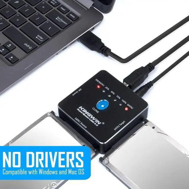 Alt view image 5 of 5 - Kingwin USB 3.0 to SSD/SATA/IDE Adapter for 2.5 Inch, 3.5 Inch, 5.25 Inch Hard Drives with Offline One Touch Clone/Duplicator Function, Tool-Free, SATA I/II/III Support, Black, 3 TB (USI-2535CLU3)