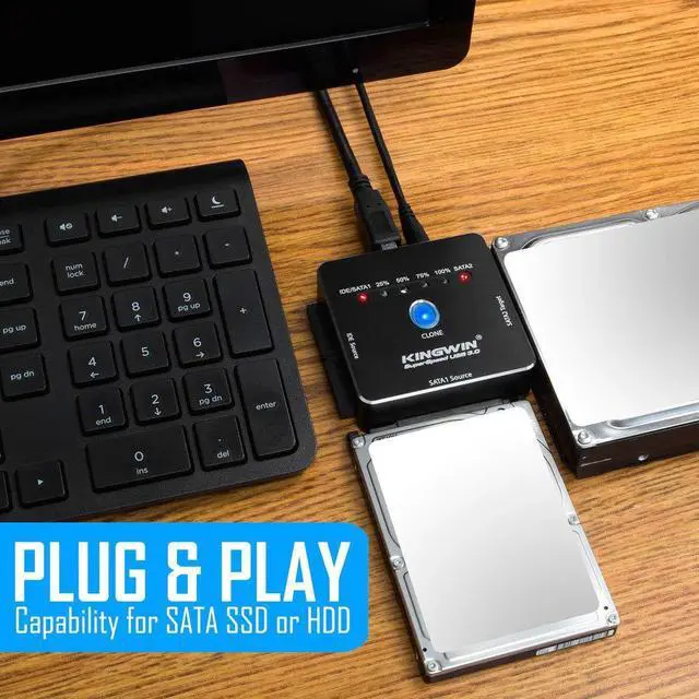 Alt view image 3 of 5 - Kingwin USB 3.0 to SSD/SATA/IDE Adapter for 2.5 Inch, 3.5 Inch, 5.25 Inch Hard Drives with Offline One Touch Clone/Duplicator Function, Tool-Free, SATA I/II/III Support, Black, 3 TB (USI-2535CLU3)