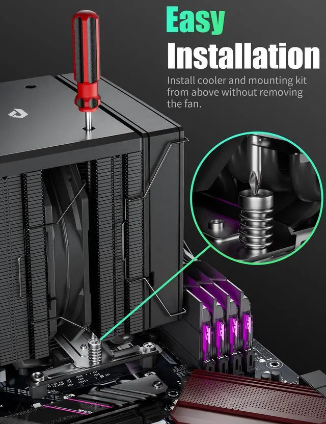 Alt view image 4 of 5 - CPU Cooler Air, Dual Tower CPU Cooler with 120mm PWM Fan, 6 Heat Pipes CPU Air Cooler for AM5/AM4/AM3, Cooler for PC Compatible with Intel LGA 1700/1150/2011/2066/1151/1155/1156(Black)