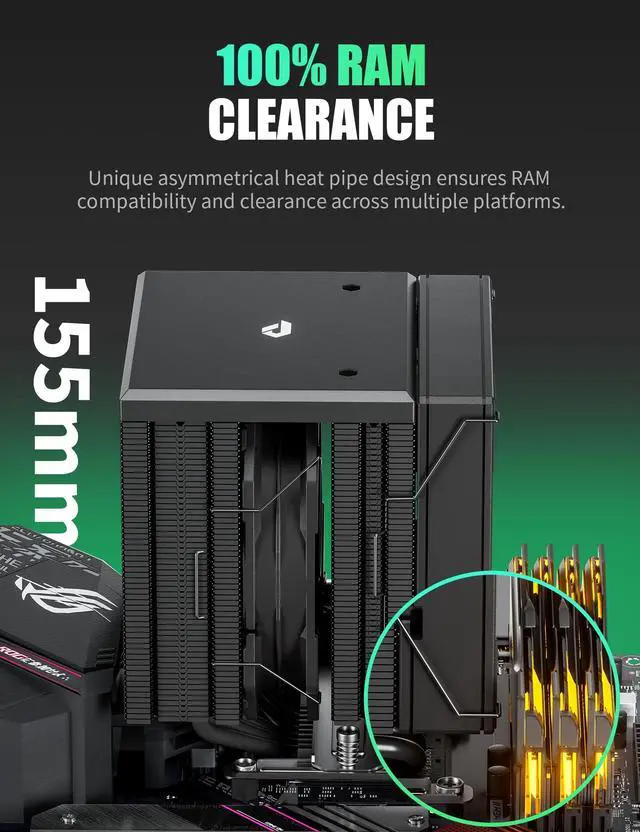 Alt view image 3 of 5 - CPU Cooler Air, Dual Tower CPU Cooler with 120mm PWM Fan, 6 Heat Pipes CPU Air Cooler for AM5/AM4/AM3, Cooler for PC Compatible with Intel LGA 1700/1150/2011/2066/1151/1155/1156(Black)