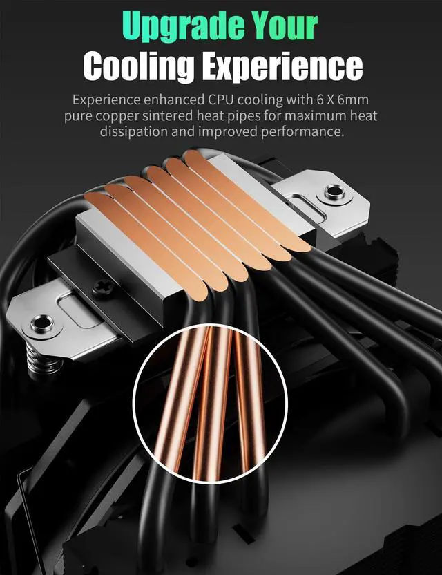 Alt view image 2 of 5 - CPU Cooler Air, Dual Tower CPU Cooler with 120mm PWM Fan, 6 Heat Pipes CPU Air Cooler for AM5/AM4/AM3, Cooler for PC Compatible with Intel LGA 1700/1150/2011/2066/1151/1155/1156(Black)