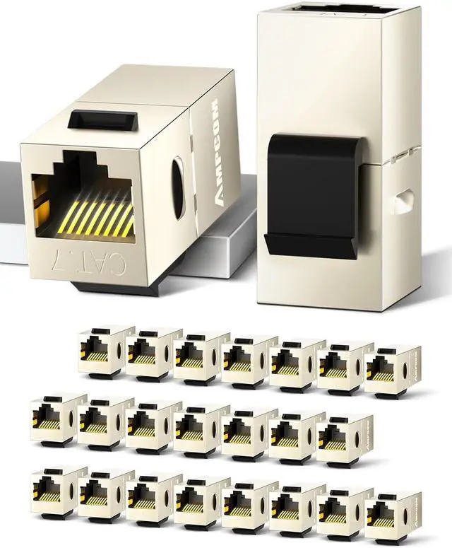 Main image of AMPCOM CAT7 Keystone Coupler, 24-Pack Pass Through RJ45 Keystone Jack, Shielded Female to Female Ethernet Feedthrough Inline Coupler