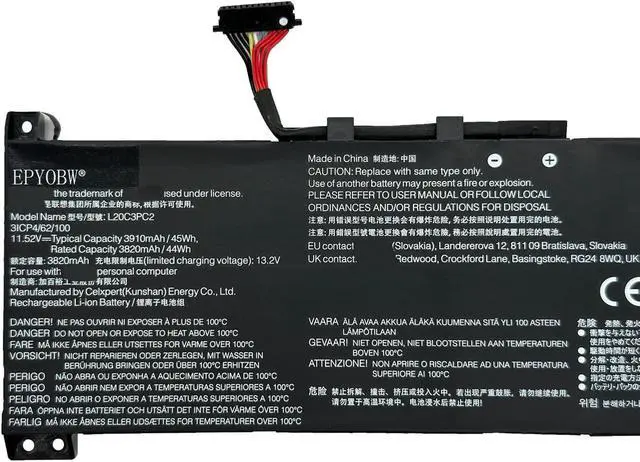 Alt view image 3 of 5 - EPYOBW L20C3PC2 Laptop Battery 45Wh Compatible with Lenovo ideapad Gaming 3-15IHU6 3-15ACH6 Series L20M3PC2 L20D3PC2 5B11B96718 SB11B96717 5B11B96715 SB11B96720 5B11B96719 SB11B96716