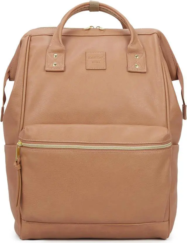 Main image of Kah&Kee Leather Backpack for Women and Men 16-inch Laptop Bag | Teacher Professional, Diaper Bag Backpack, Ideal for Work, School, Nurse, College & Travel (Tan Pink, Large)