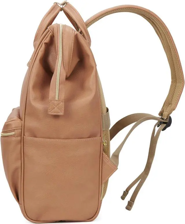 Alt view image 3 of 5 - Kah&Kee Leather Backpack for Women and Men 16-inch Laptop Bag | Teacher Professional, Diaper Bag Backpack, Ideal for Work, School, Nurse, College & Travel (Tan Pink, Large)