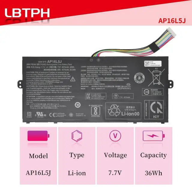 Alt view image 2 of 5 - LBTECH AP16L5J Battery for Acer Swift 5 SF514-52T SF514-52TP-84C9 SF514-52T-526G SF514-53T Chromebook Spin 311 CP311-2H 7.7V 4670mAh 36Wh