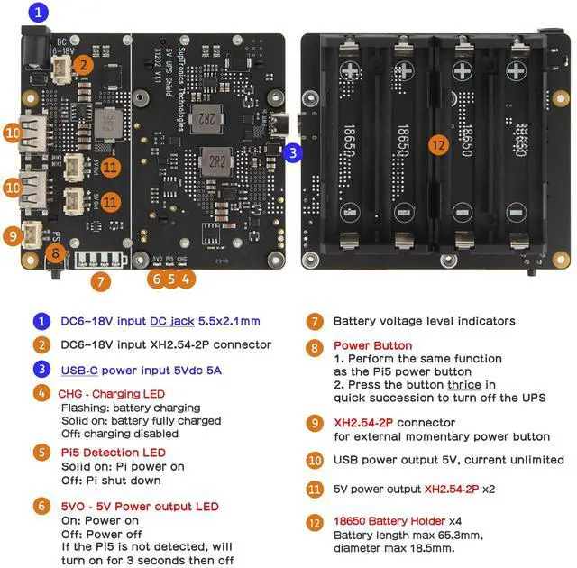 Alt view image 2 of 5 - Geekworm X1201 Ultra-Thin 5V UPS Shield for Raspberry Pi 5 |Max 5.1V 5A Output| Auto Power On|Safe Shutdown|Power Loss Detection