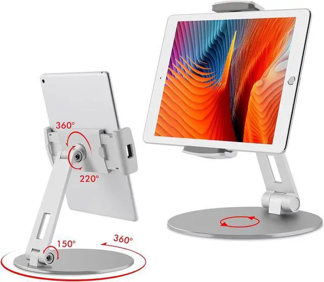 Main image of Viozon Tablet Stand and Holders with Adjustable Range and Height Aluminum Stand Compatible with iPad/iPad pro/ipad Mini/Cellphone/Kindle Desk Holder fits 3.5-13inches, 360° Swivel Adjustable Base