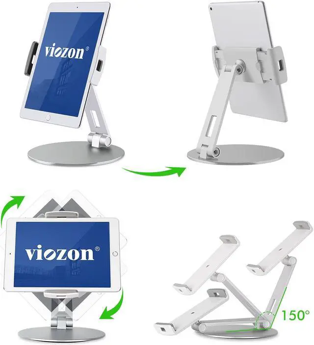 Alt view image 3 of 5 - Viozon Tablet Stand and Holders with Adjustable Range and Height Aluminum Stand Compatible with iPad/iPad pro/ipad Mini/Cellphone/Kindle Desk Holder fits 3.5-13inches, 360° Swivel Adjustable Base