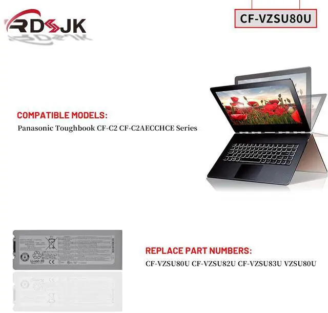 Alt view image 3 of 5 - RDSJ CF-VZSU80U CF-VZSU82U CF-VZSU83U VZSU80U Laptop Battery for Panasonic Toughbook CF-C2 CF-C2AECCHCE Tablet PC CFC2 Series 10.8V 70Wh 6800mAh