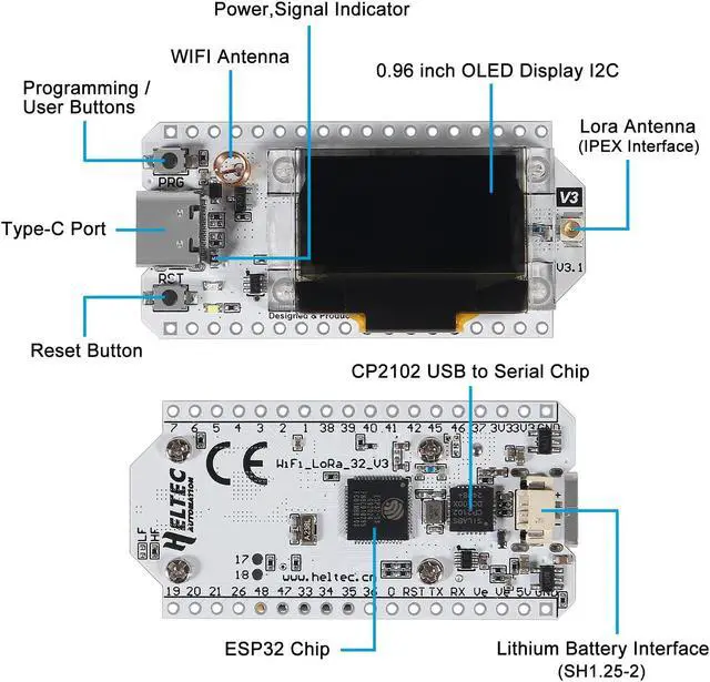 Alt view image 3 of 5 - ACEIRMC 2sets 915MHZ ESP32 Lora V3 WiFi+BLE Development Board SX1262 Type-C Lora Kit 0.96inch OLED Display ESP32-S3 Dual-core with Protective Case Compatible with Arduino NodeMCU