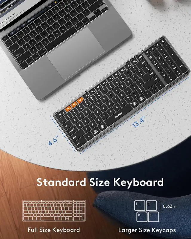 Alt view image 2 of 4 - Samsers Foldable Bluetooth Keyboard With Numeric Keypad, Full-Size Wireless Folding PU Leather, Portable Travel for iOS Android Windows Mac OS, Support 3 Device(BT5.1 x 3)