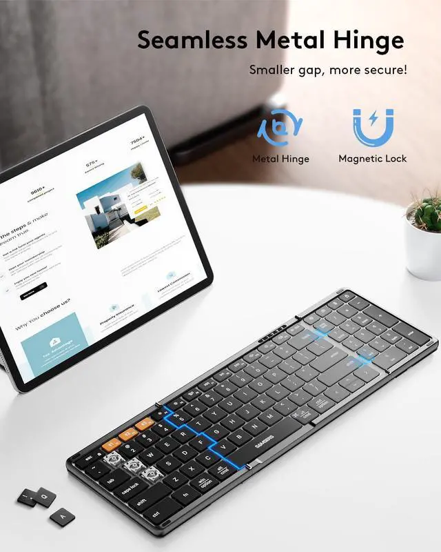 Alt view image 3 of 4 - Samsers Foldable Bluetooth Keyboard With Numeric Keypad, Full-Size Wireless Folding PU Leather, Portable Travel for iOS Android Windows Mac OS, Support 3 Device(BT5.1 x 3)