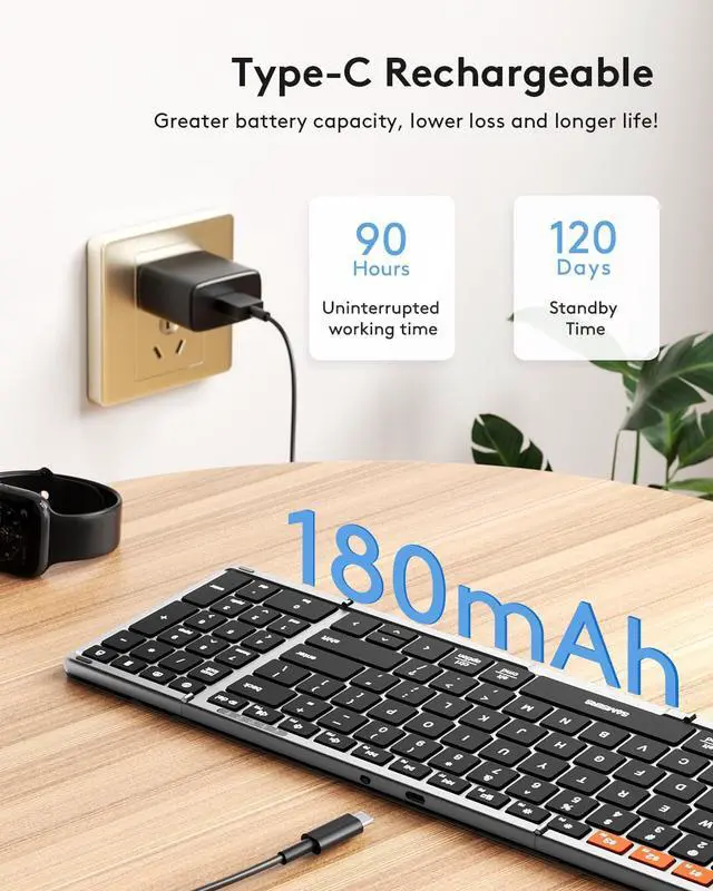 Alt view image 4 of 4 - Samsers Foldable Bluetooth Keyboard With Numeric Keypad, Full-Size Wireless Folding PU Leather, Portable Travel for iOS Android Windows Mac OS, Support 3 Device(BT5.1 x 3)