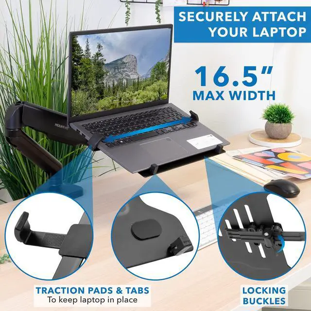Alt view image 4 of 5 - Mount-It! Laptop Desk Arm Mount - MI-6352LT, Universal Compatibility, Ergonomic, Height Adjustable, Swivel Stand for 11-17 Inch Laptops, 22 lbs Weight Capacity
