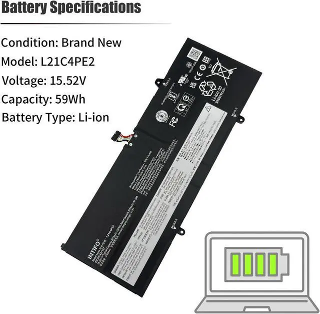Alt view image 3 of 5 - INTIFO 59Wh L21C4PE2 Laptop Battery Compatible with Lenovo Yoga 6-13ALC7 6-13ABR8 Series L21D4PE1 L21M4PE2 5B11F29411 5B11N47428 5B11N47462 5B11F29421 5B11F29414 5B11N47499 [15.52V 3815mAh 4-Cell]