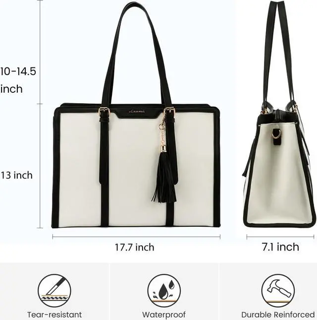 Alt view image 3 of 5 - LOVEVOOK Laptop Bag for Women - 17 inch Lightweight Canvas Laptop Tote, Large Capacity Computer Bag with Clutch Purse for Business, Work, Travel, School (Beige & Black, 17 Inch)