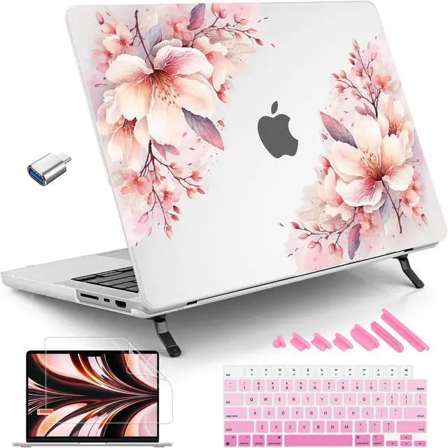 Main image of Tuiklol for M4 MacBook Pro 14 inch Case 2024 2023 2022 2021 Model A3112 A3401 A3185/A2918 A2992 M3/A2779 M2/A2442 M1/Pro/Max Chip, Bracket Hard Shell Case with Screen Protector,Pink Big Flower