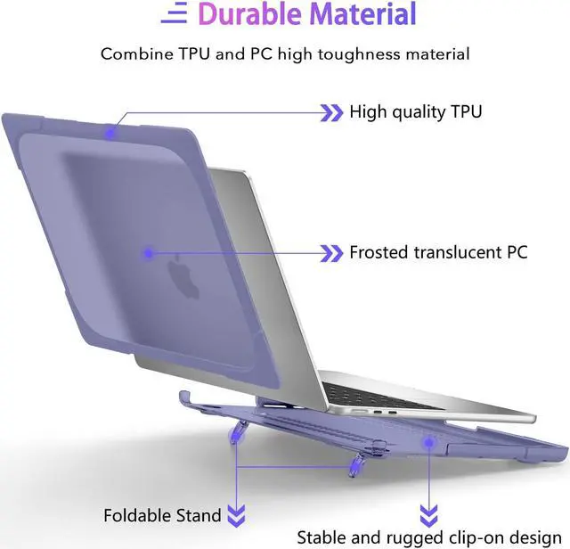 Alt view image 3 of 5 - MEEgoodo for MacBook Air 13.6 inch Case 2025 2024 2022 (A3240/A3113/A2681) with M4/M3 M2, Laptop Hard Shell for MacBook Air 13", Cover with Heavy Duty Rugged Shockproof Kickstand, Lavender Grey
