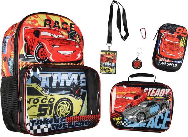 Main image of Disney Cars Taking The Lead Lightning McQueen Jackson Strom 17" Backpack Lunch Box 5pc Set
