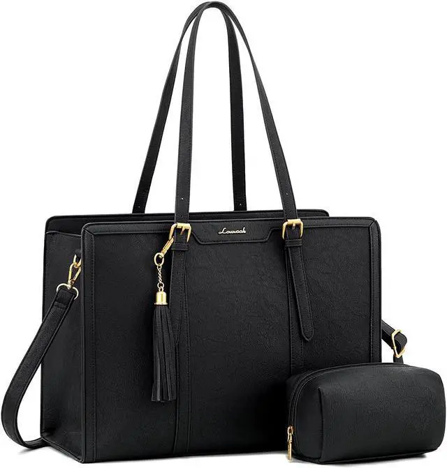 Main image of LOVEVOOK Laptop Bag for Women Vintage Leather Laptop Tote 17.3 inch Large Capacity Computer bag with Clutch Purse for Work