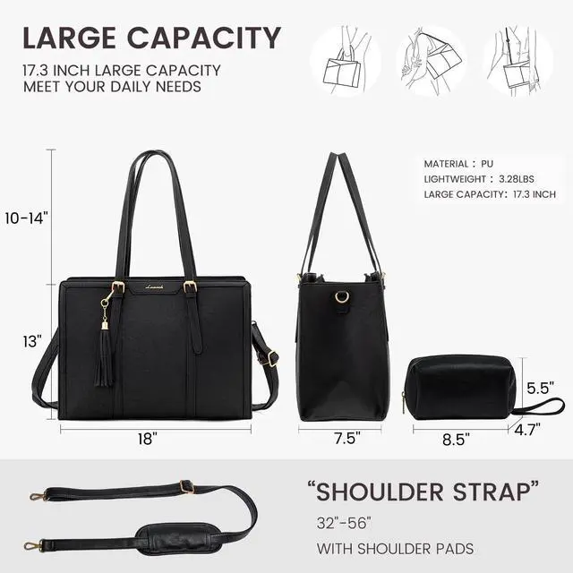 Alt view image 2 of 5 - LOVEVOOK Laptop Bag for Women Vintage Leather Laptop Tote 17.3 inch Large Capacity Computer bag with Clutch Purse for Work
