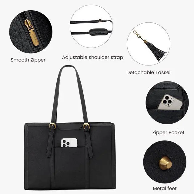 Alt view image 3 of 5 - LOVEVOOK Laptop Bag for Women Vintage Leather Laptop Tote 17.3 inch Large Capacity Computer bag with Clutch Purse for Work