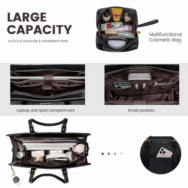 Alt view image 4 of 5 - LOVEVOOK Laptop Bag for Women Vintage Leather Laptop Tote 17.3 inch Large Capacity Computer bag with Clutch Purse for Work