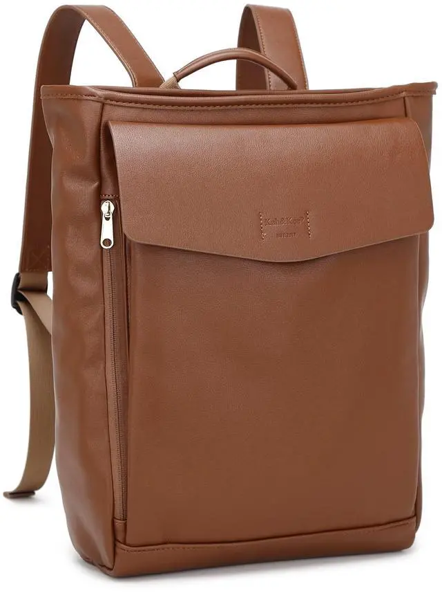 Alt view image 4 of 5 - Kah&Kee Leather Laptop Backpack for Women with 14-inch Laptop Compartment Ideal for Teachers, College Students and Work