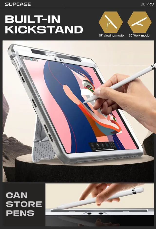 Alt view image 3 of 5 - SUPCASE for iPad Air 13 Inch Case M3/M2 (2025/2024) with Pencil Holder (Unicorn Beetle Pro), [Built-in Screen Protector & Stand] [Military-Grade Protection] Rugged Cover for iPad Air 13 Inch, White