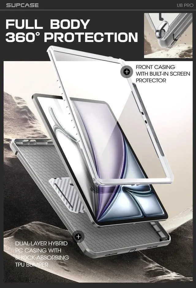 Alt view image 5 of 5 - SUPCASE for iPad Air 13 Inch Case M3/M2 (2025/2024) with Pencil Holder (Unicorn Beetle Pro), [Built-in Screen Protector & Stand] [Military-Grade Protection] Rugged Cover for iPad Air 13 Inch, White