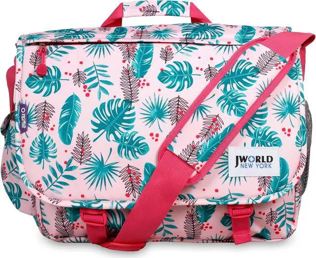 Main image of J World New York Thomas Laptop Messenger Bag for Women. Kids Computer Bookbag, Palm Leaves