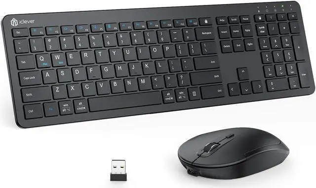Main image of iClever Wireless Keyboard and Mouse, GK08 Rechargeable Keyboard Mouse Combo, Ergonomic, Quiet, Full Size Design with Number Pad, 2.4G Connection for Mac, Windows and Computer