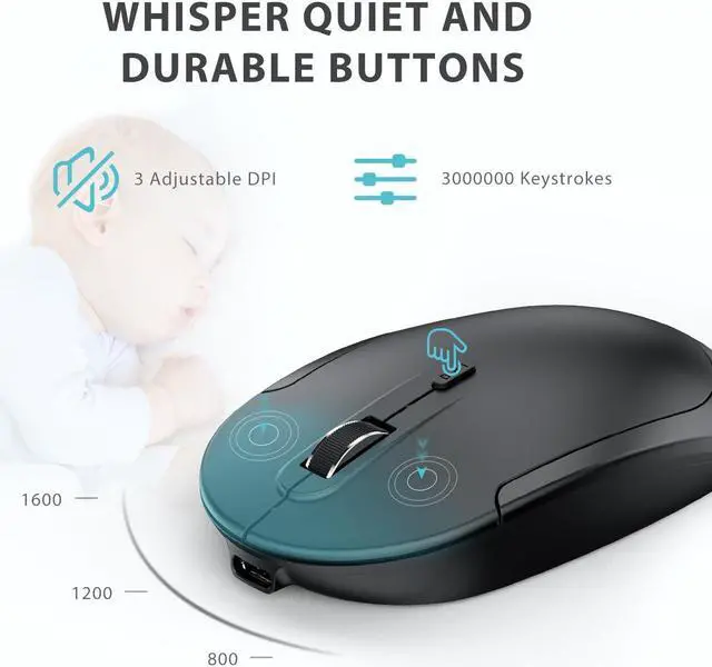 Alt view image 3 of 5 - iClever Wireless Keyboard and Mouse, GK08 Rechargeable Keyboard Mouse Combo, Ergonomic, Quiet, Full Size Design with Number Pad, 2.4G Connection for Mac, Windows and Computer