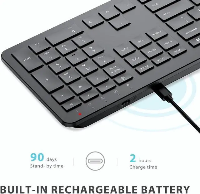 Alt view image 5 of 5 - iClever Wireless Keyboard and Mouse, GK08 Rechargeable Keyboard Mouse Combo, Ergonomic, Quiet, Full Size Design with Number Pad, 2.4G Connection for Mac, Windows and Computer