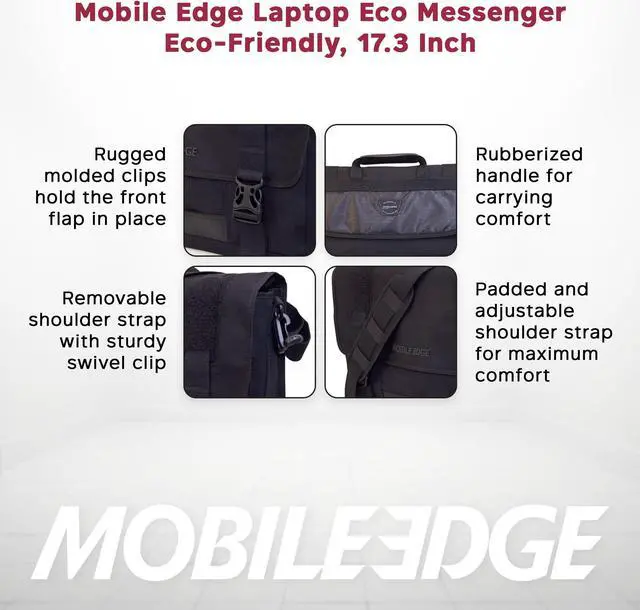 Alt view image 4 of 5 - Mobile Edge ECO Laptop Messenger Bag for Men and Women, Fits Up To 17.3 Inch Laptops, Travel Work Computer Bag, Cotton Canvas, Padded Pockets, Black
