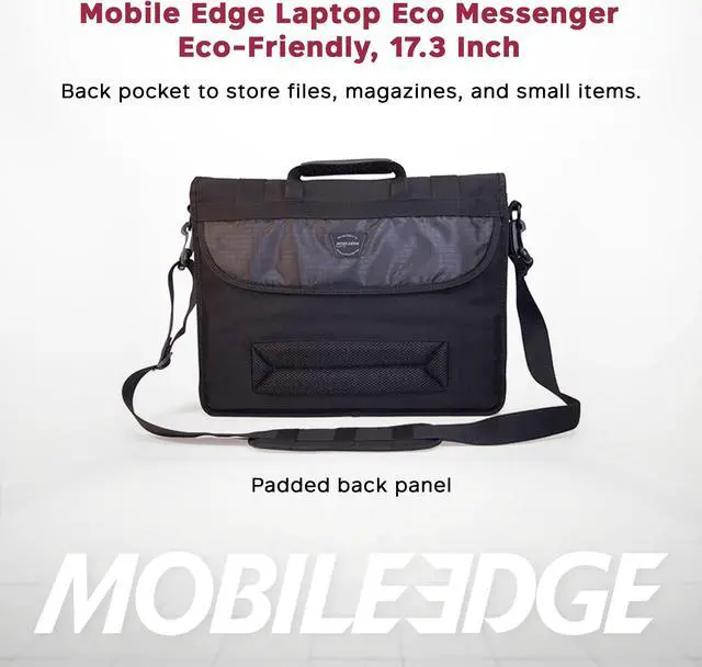 Alt view image 2 of 5 - Mobile Edge ECO Laptop Messenger Bag for Men and Women, Fits Up To 17.3 Inch Laptops, Travel Work Computer Bag, Cotton Canvas, Padded Pockets, Black