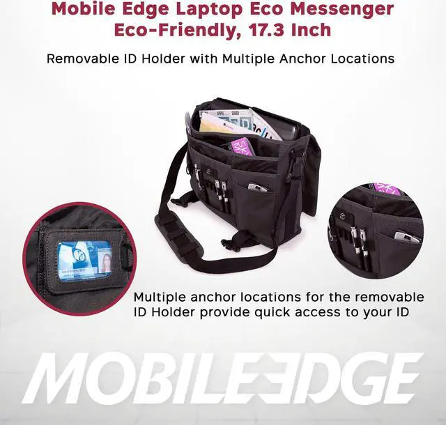 Alt view image 3 of 5 - Mobile Edge ECO Laptop Messenger Bag for Men and Women, Fits Up To 17.3 Inch Laptops, Travel Work Computer Bag, Cotton Canvas, Padded Pockets, Black