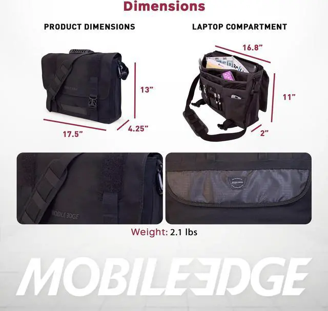 Alt view image 5 of 5 - Mobile Edge ECO Laptop Messenger Bag for Men and Women, Fits Up To 17.3 Inch Laptops, Travel Work Computer Bag, Cotton Canvas, Padded Pockets, Black